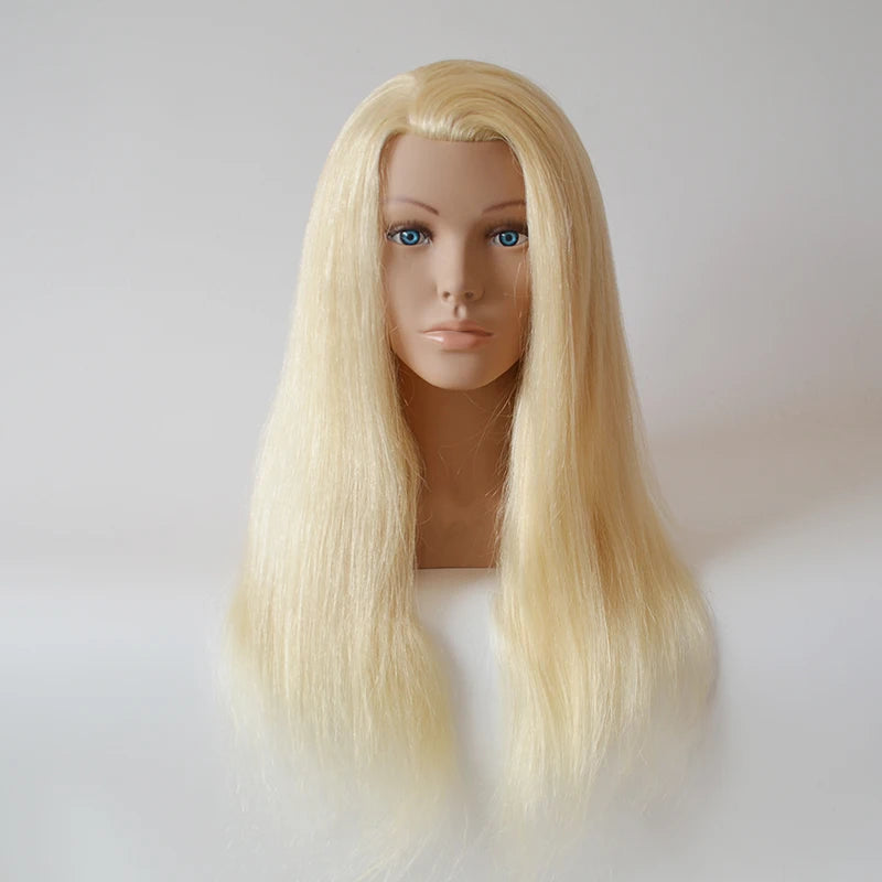 High Grade Mannequin Head 100%Real Natural Human Hair 24" Hairdressing Head Dummy Dolls Blonde Hair Training Head With Shoulder