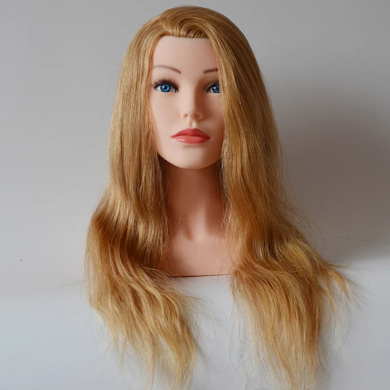 High Grade Mannequin Head 100%Real Natural Human Hair 24" Hairdressing Head Dummy Dolls Blonde Hair Training Head With Shoulder