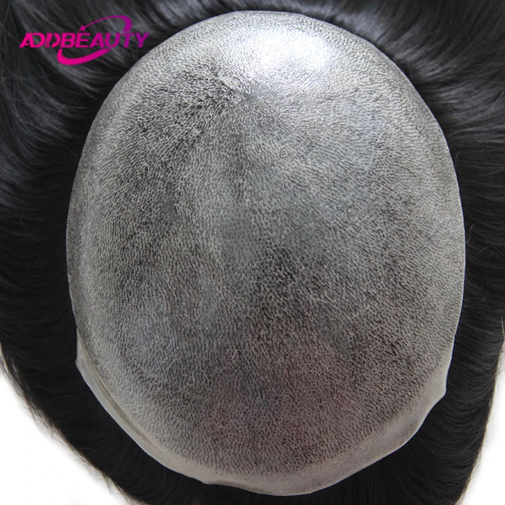 Straight Human Hair Wigs for Women Full PU Toupee 100% Real Human Hair Blonde Human Hair Replacement System Unit Natural Brown