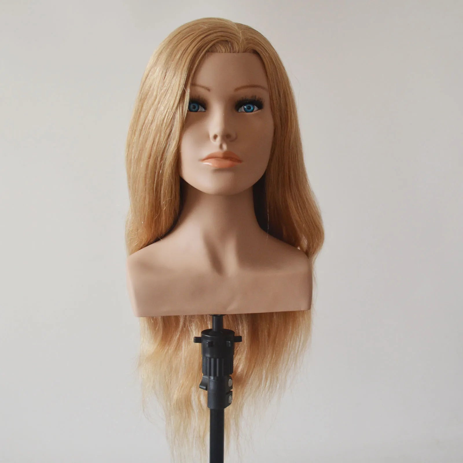 High Grade Mannequin Head 100%Real Natural Human Hair 24" Hairdressing Head Dummy Dolls Blonde Hair Training Head With Shoulder