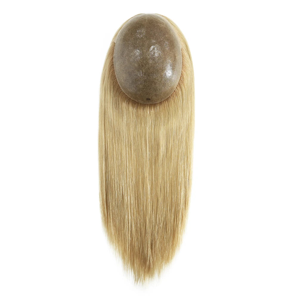 Straight Human Hair Wigs for Women Full PU Toupee 100% Real Human Hair Blonde Human Hair Replacement System Unit Natural Brown
