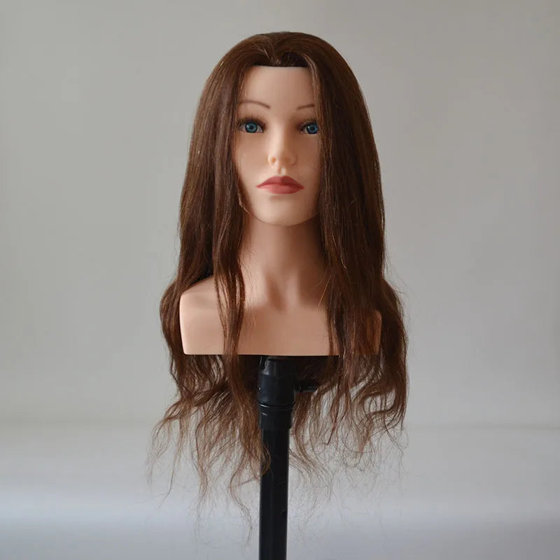 High Grade Mannequin Head 100%Real Natural Human Hair 24" Hairdressing Head Dummy Dolls Blonde Hair Training Head With Shoulder