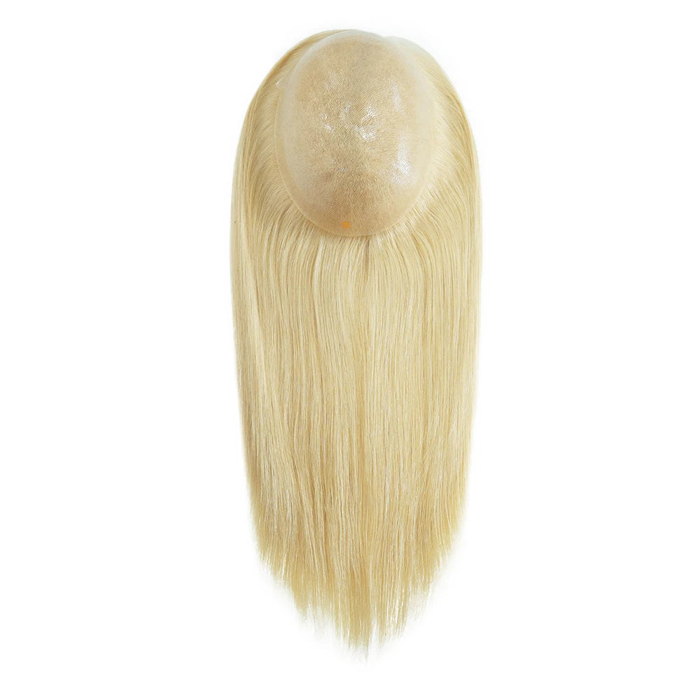 Straight Human Hair Wigs for Women Full PU Toupee 100% Real Human Hair Blonde Human Hair Replacement System Unit Natural Brown