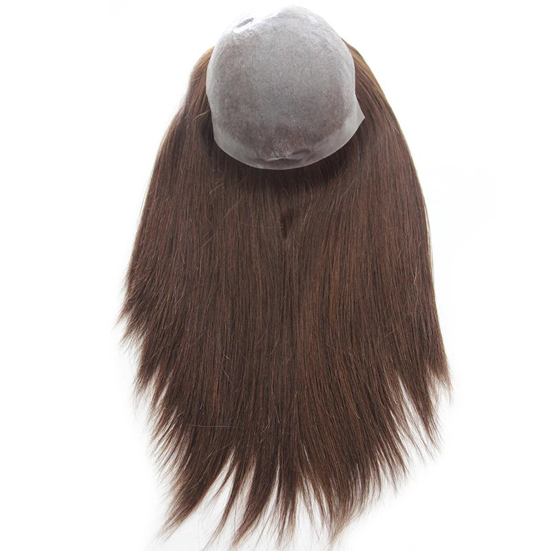 Straight Human Hair Wigs for Women Full PU Toupee 100% Real Human Hair Blonde Human Hair Replacement System Unit Natural Brown
